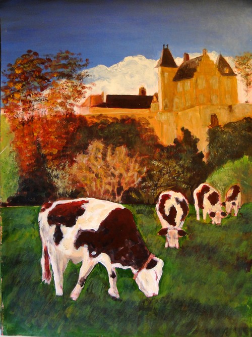 vaches à la tombée du jour 